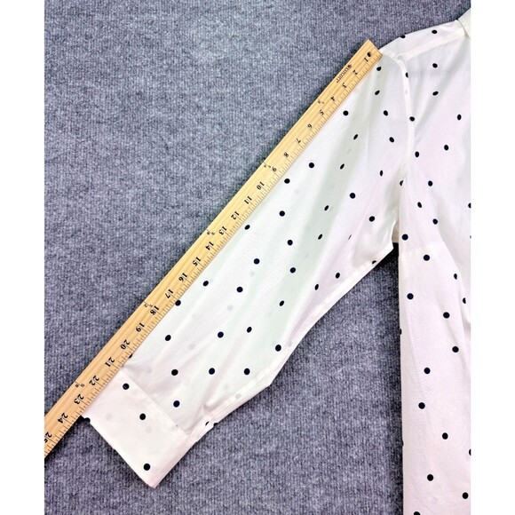 Talbots Plus 18W Non-Iron Button Front Shirt Ivory Navy Polka Dot Long Sleeve - Picture 9 of 11